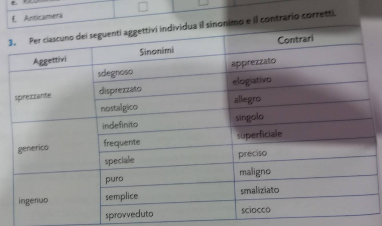 Anticamera 
3o e il contrario corretti. 
spro