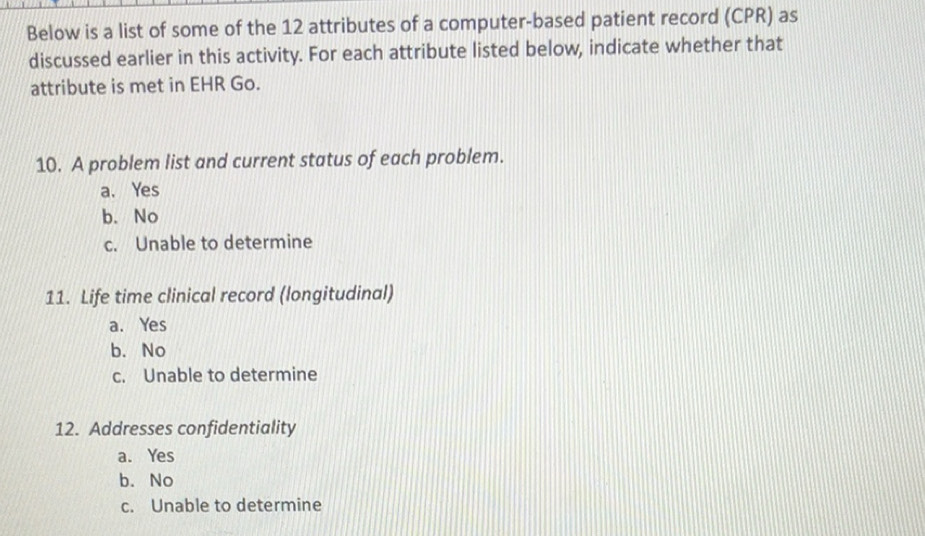 Solved: Below is a list of some of the 12 attributes of a computer ...