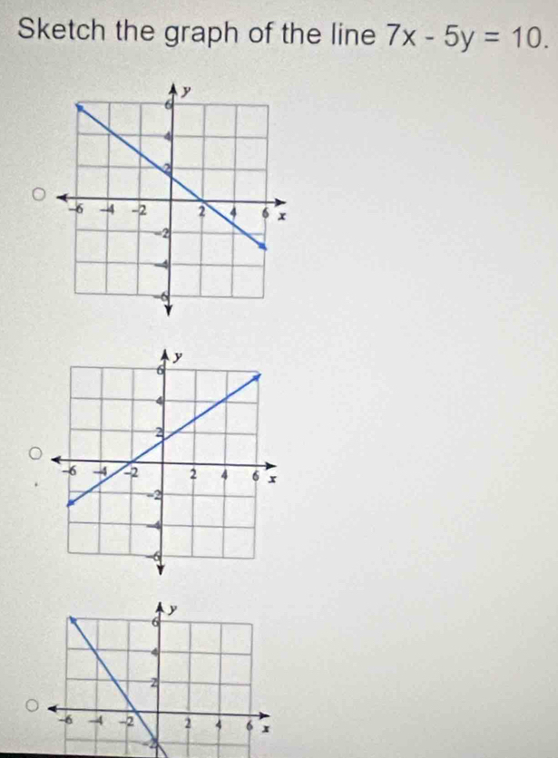 Sketch the graph of the line 7x-5y=10.