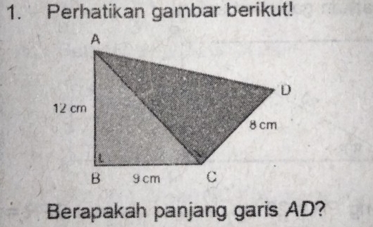 Perhatikan gambar berikut! 
Berapakah panjang garis AD?