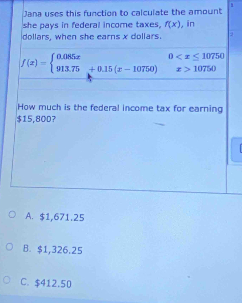 amount
2
25
B. $1,326.25
C. $412.50