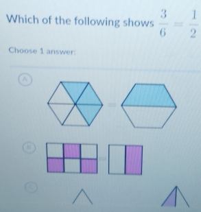 Which of the following shows  3/6 = 1/2 
Choose 1 answer: 
^