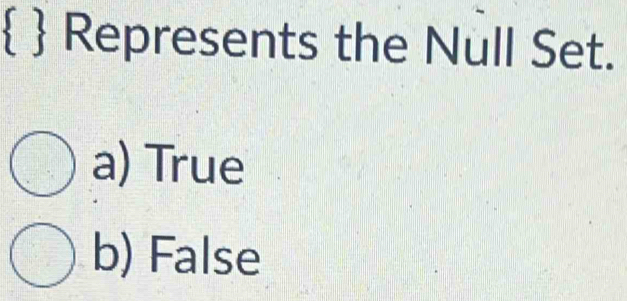   Represents the Null Set.
a) True
b) False