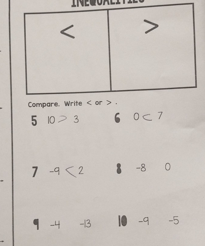INEQOALItIE
5 10
0⊂ 7
7-9<2</tex>
-8