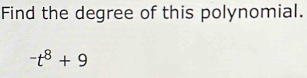 Find the degree of this polynomial.
-t^8+9