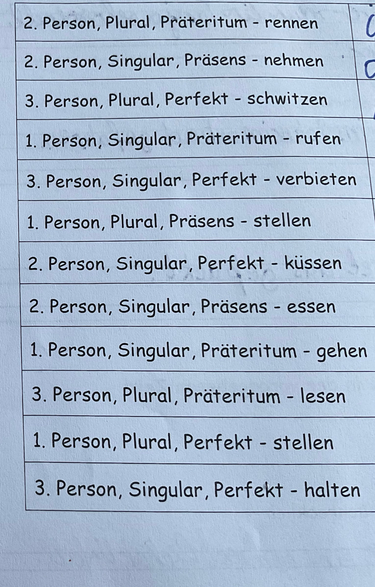 Gelöst:Person, Plural, Präteritum - rennen 3 3n en en