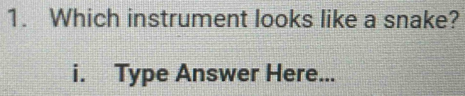 Which instrument looks like a snake? 
i. Type Answer Here...