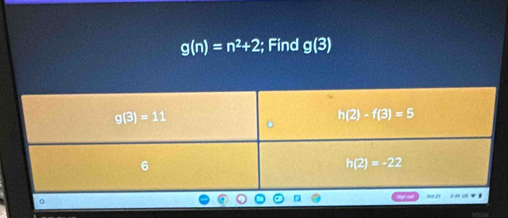 g(n)=n^2+2; Find g(3)