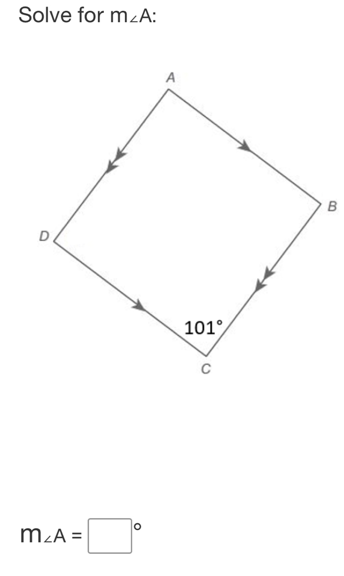 Solve for m∠ A.
m∠ A=□°