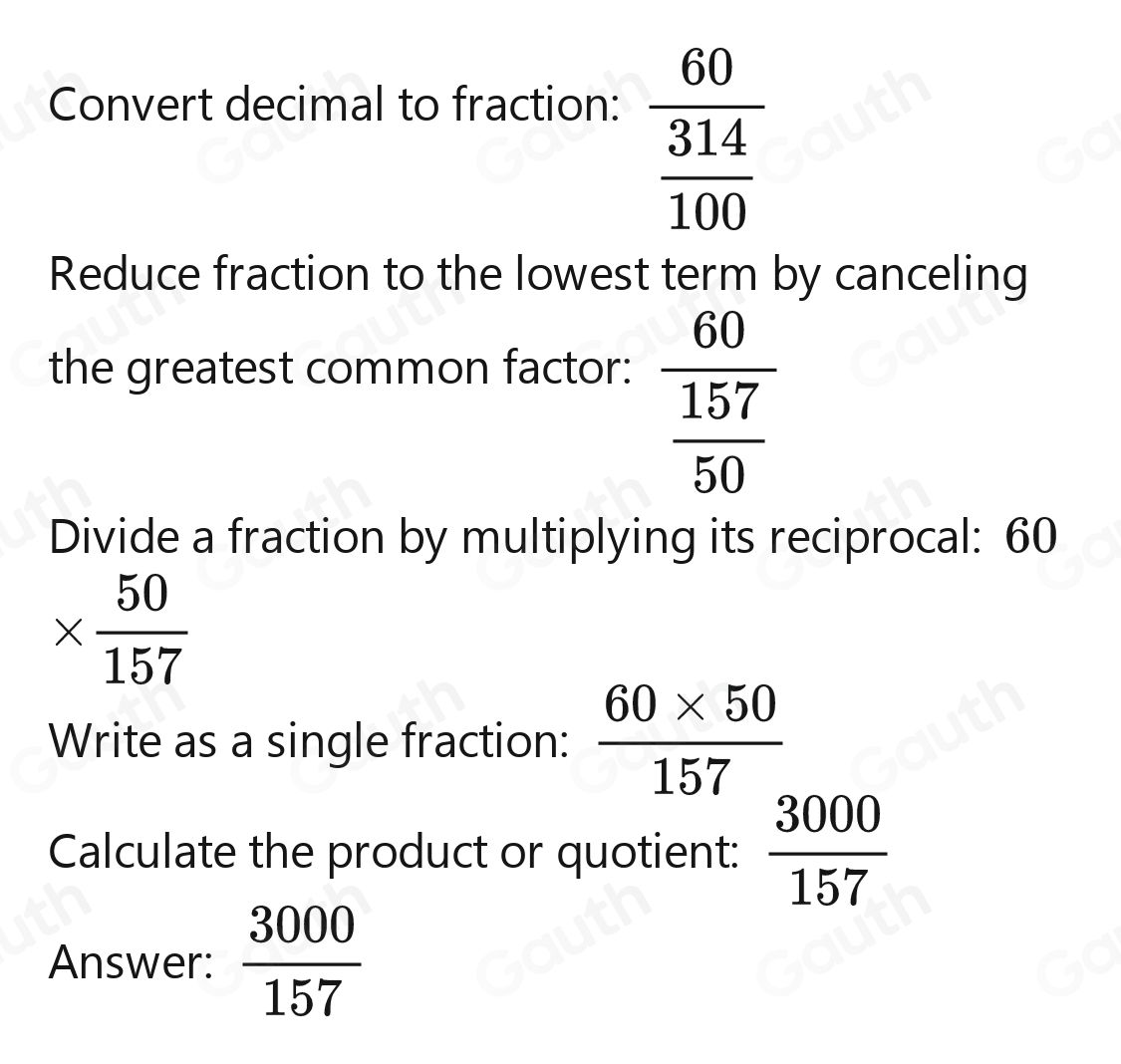 Solved: 60/3.14 = [Math]