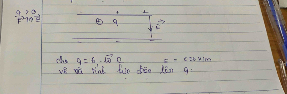 - q/F^2 >0

④ 9
F
cho q=6· 10^(to)C
E=500V/m
vè wà rine huo chén Rēn q: