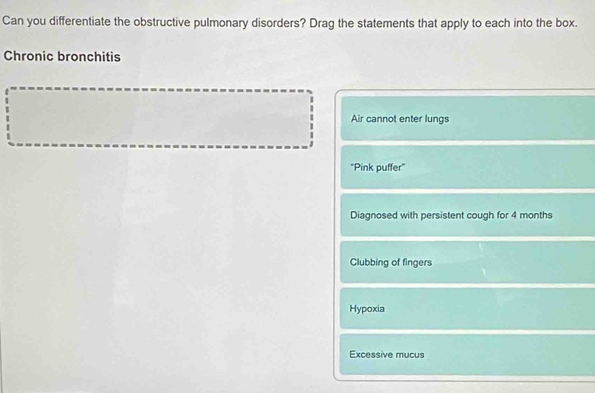 Solved: Can you differentiate the obstructive pulmonary disorders? Drag ...