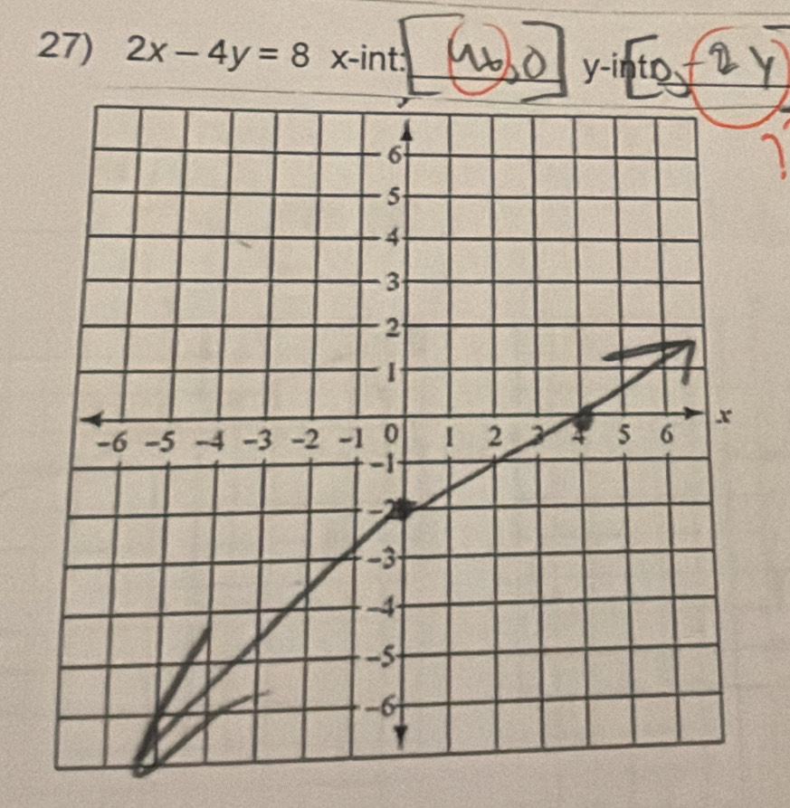 2x-4y=8 x -int: 
_
y-