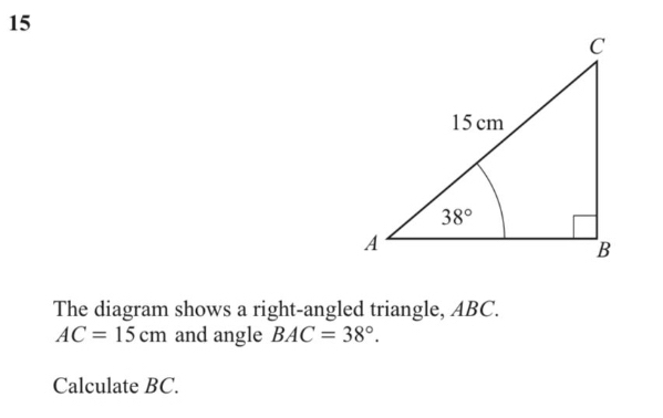 Solved: The diagram shows a right-angled triangle, ABC. AC=15cm and ...