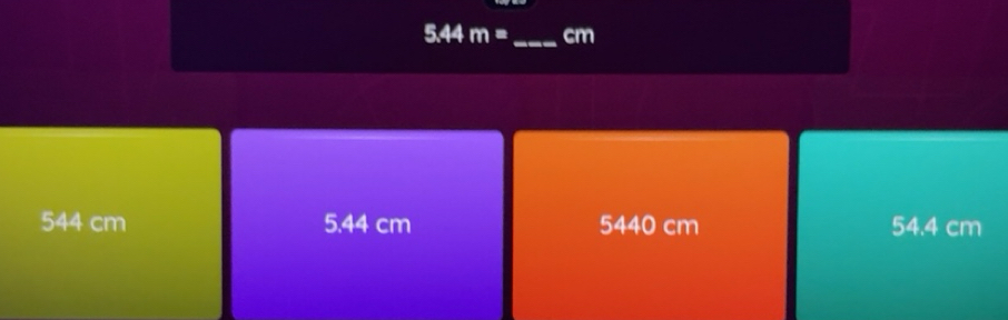 Solved: 5. 44 m= _ cm 544 cm 5.44 cm 5440 cm 54.4 cm [Math]