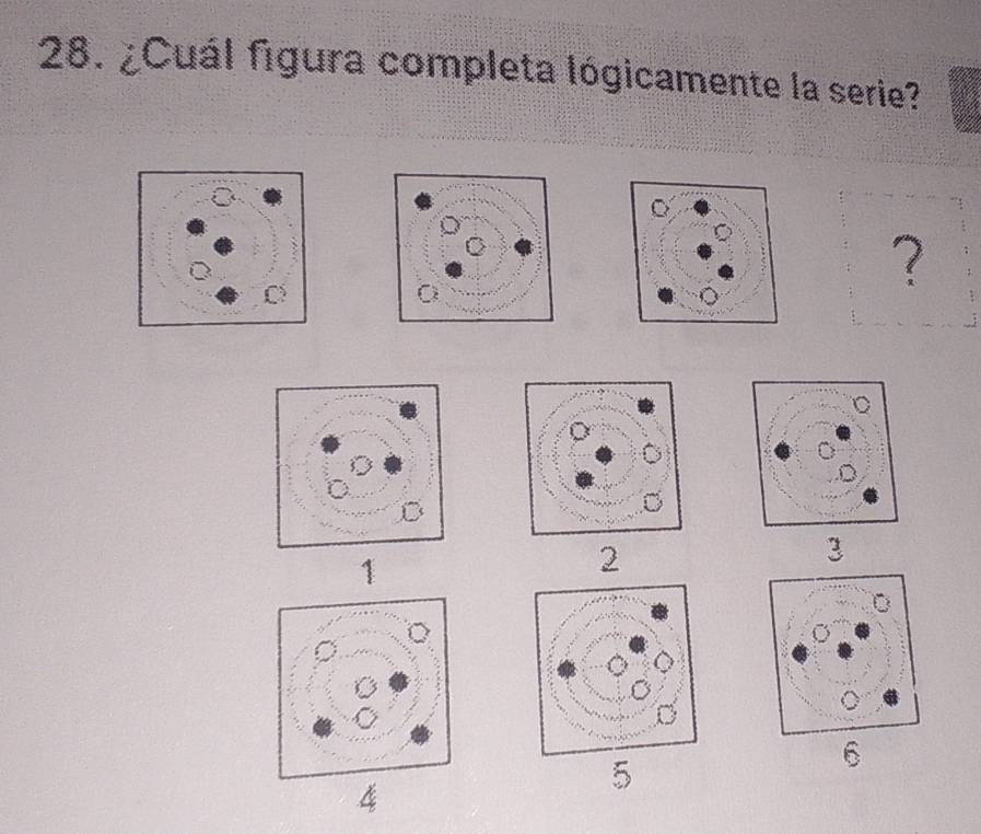 ¿Cuál figura completa lógicamente la serie?
?
3
1
2
5
4