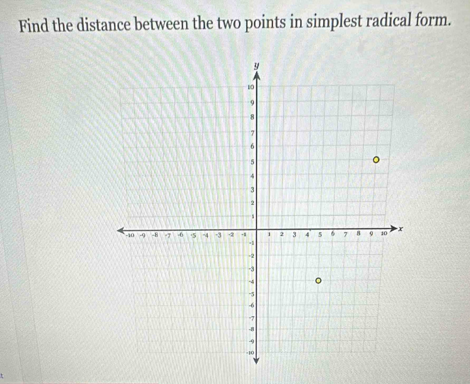 Find the distance between the two points in simplest radical form.
t