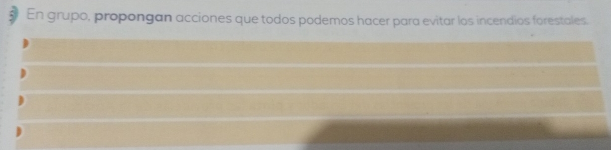 En grupo, propongan acciones que todos podemos hacer para evitar los incendios forestales.