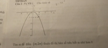 THTRAN 
u 2 - 9 ( VD ) : Cho hình v8 
nhất 
Tìm m đễ điễm (m;2m) thuộc đổ thị hàm số trên biết m nhờ hơn 0