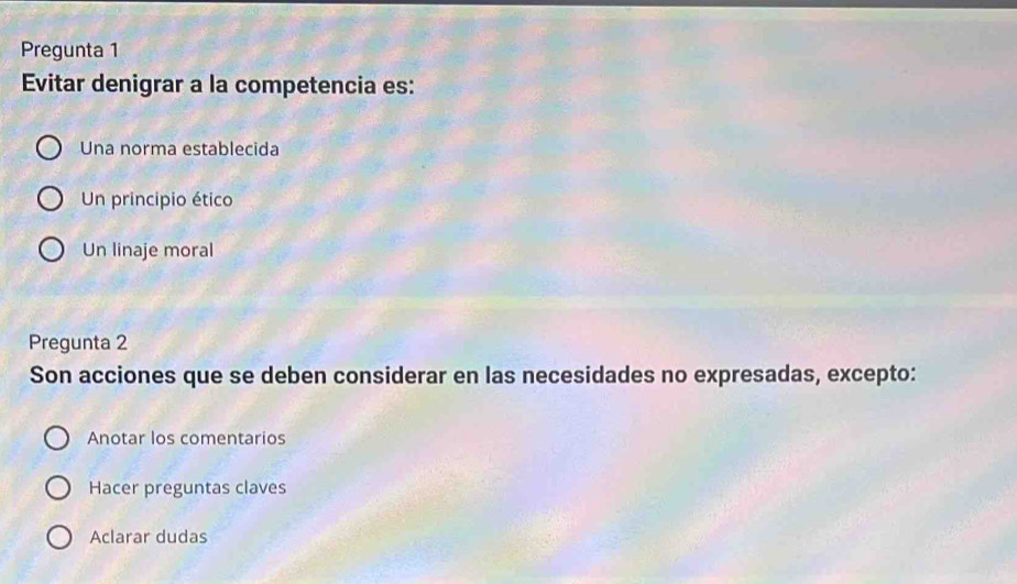 Resuelto:Pregunta 1 Evitar denigrar a la competencia es: Una norma ...