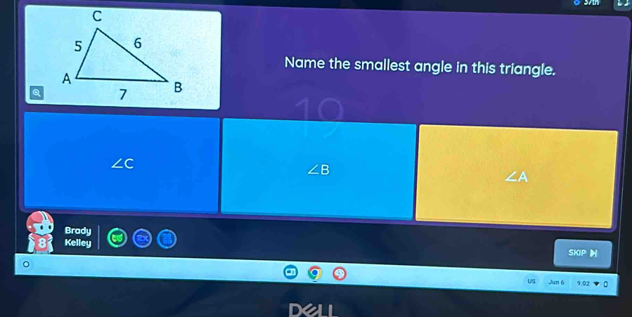 Solved: 37th Name the smallest angle in this triangle. Q ∠ C ∠ B Brady ...