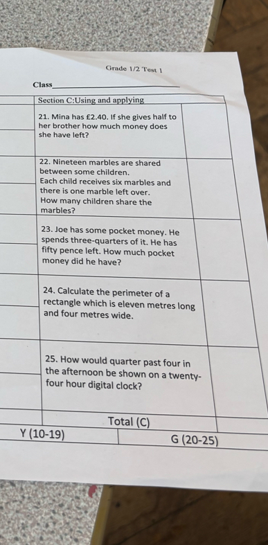 Grade 1/2 Test 1