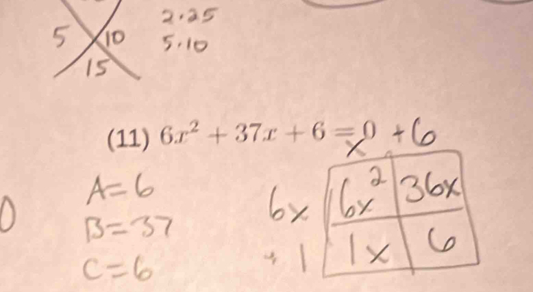 (11) 6x^2+37x+6=0