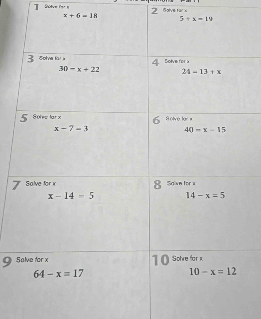 Solve for x Solve for x
x+6=18
7
a