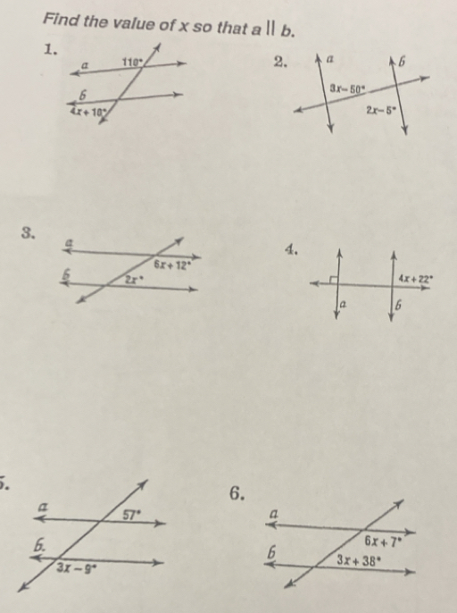 Find the value of x so that a||b.
1.
2.
3.
4.
6.