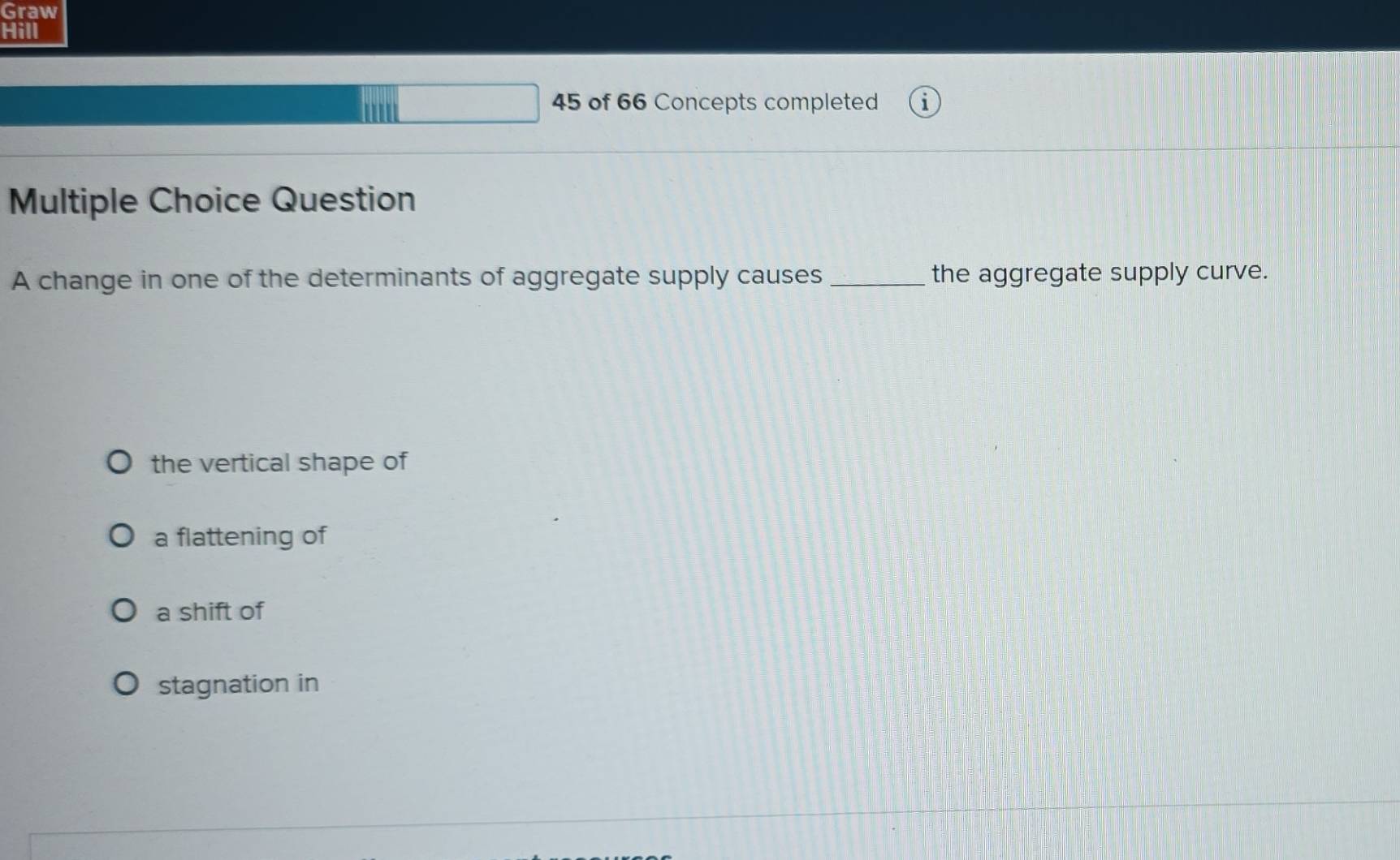 Solved: Graw Hill 45 of 66 Concepts completed Multiple Choice Question ...