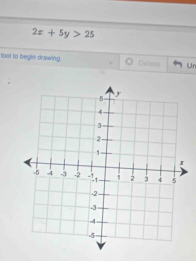 2x+5y>25
tool to begin drawing. Delete Un