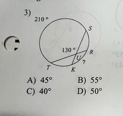 A) 45° B) 55°
C) 40° D) 50°