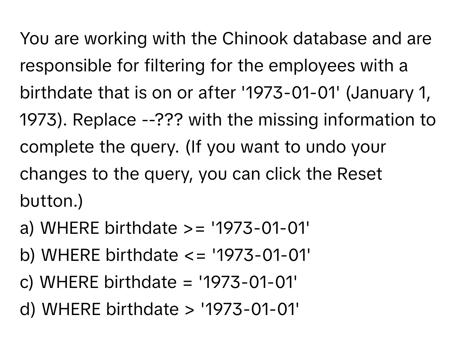 Solved: You are working with the Chinook database and are responsible ...