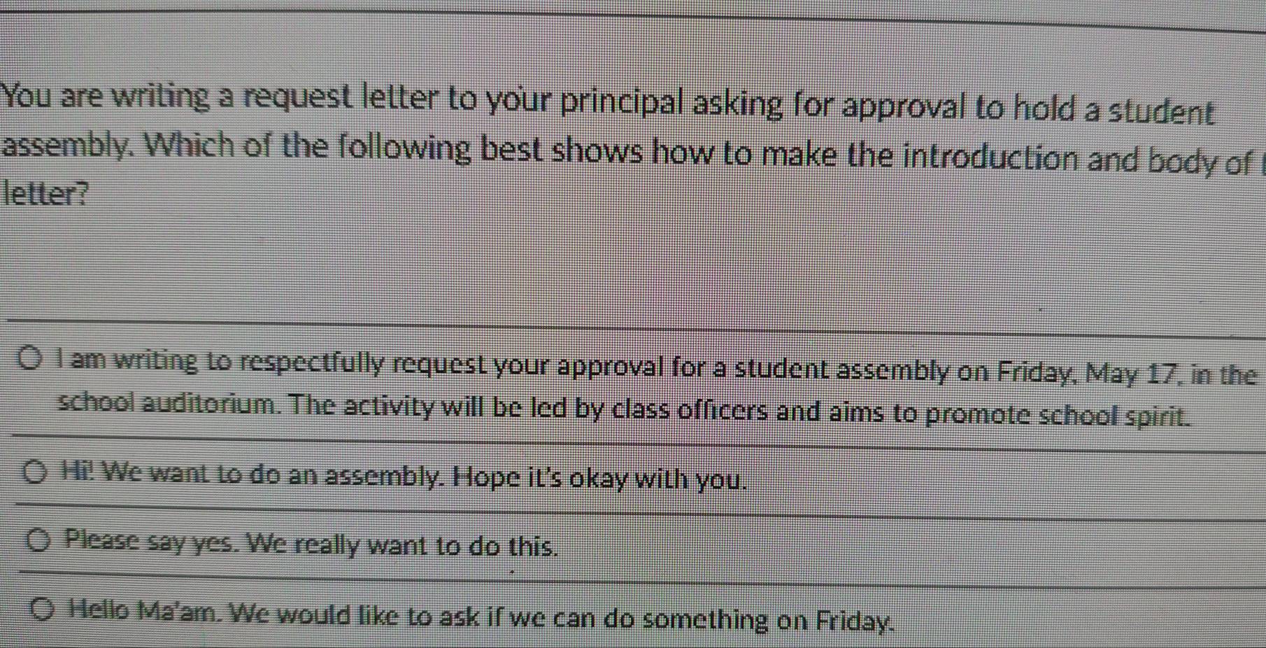 Solved: You are writing a request letter to your principal asking for ...