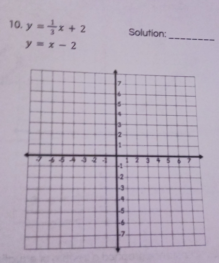 y= 1/3 x+2 Solution:
y=x-2
_