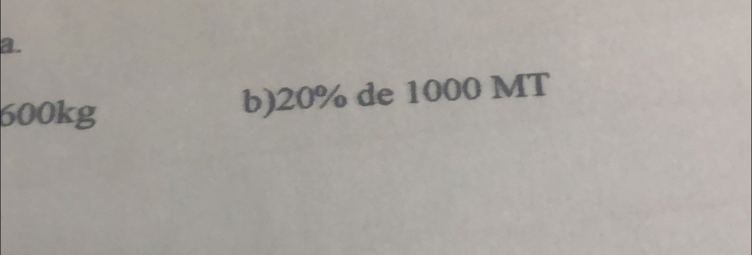 600kg b) 20% de 1000 MT