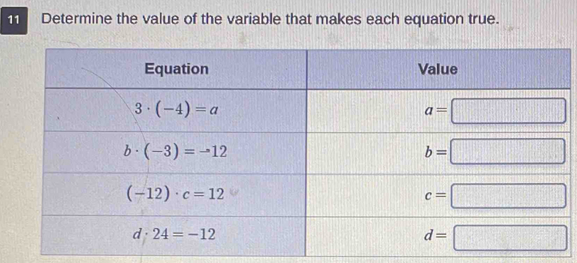 Solved: Determine the value of the variable that makes each equation ...