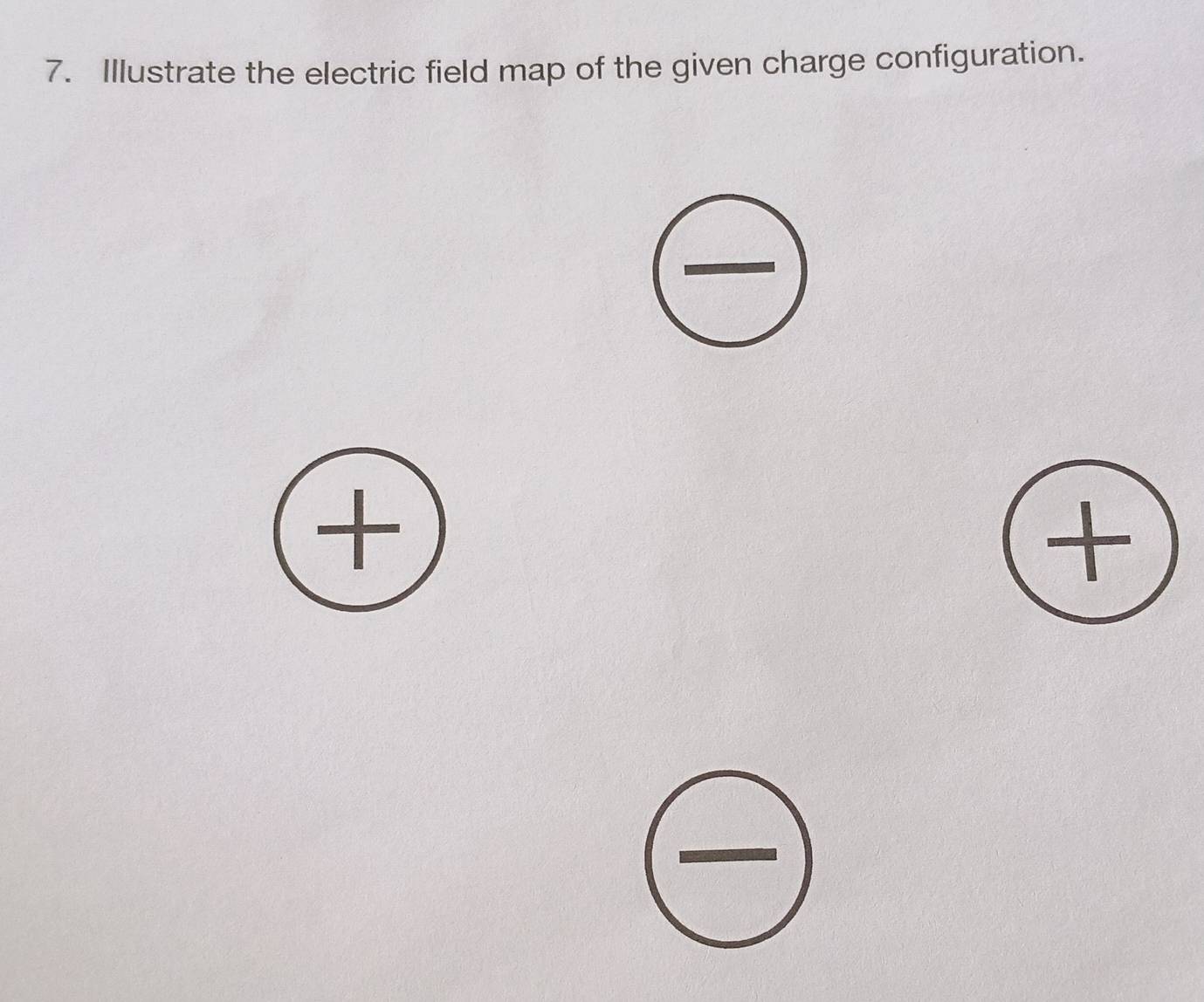 Illustrate the electric field map of the given charge configuration. 
+ 
+