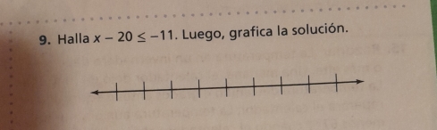 Halla x-20≤ -11. Luego, grafica la solución.