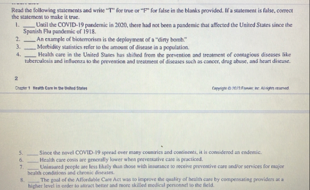 Solved: Read the following statements and write ''T'' for true or “F ...