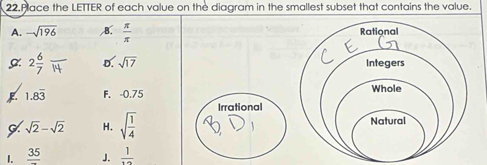 Solved: Place the LETTER of each value on the diagram in the smallest ...