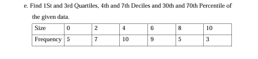 Find 1St and 3rd Quartiles, 4th and 7th Deciles and 30th and 70th Percentile of 
the given data