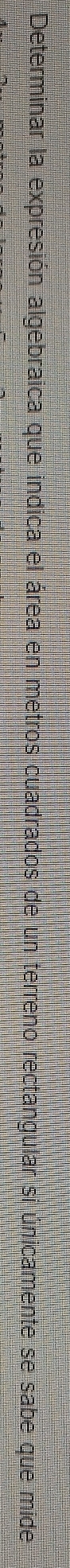 Determinar la expresión algebraica que indica el área en metros cuadrados de un terreno rectangular si únicamente se sabe que mide