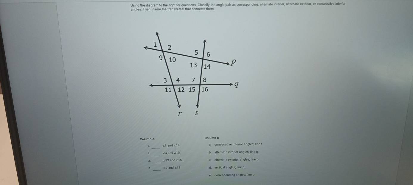 Solved: Using the diagram to the right for questions. Classify the ...