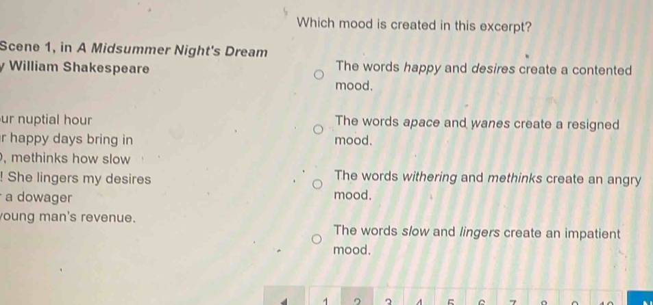 Solved: Which mood is created in this excerpt? Scene 1, in A Midsummer ...