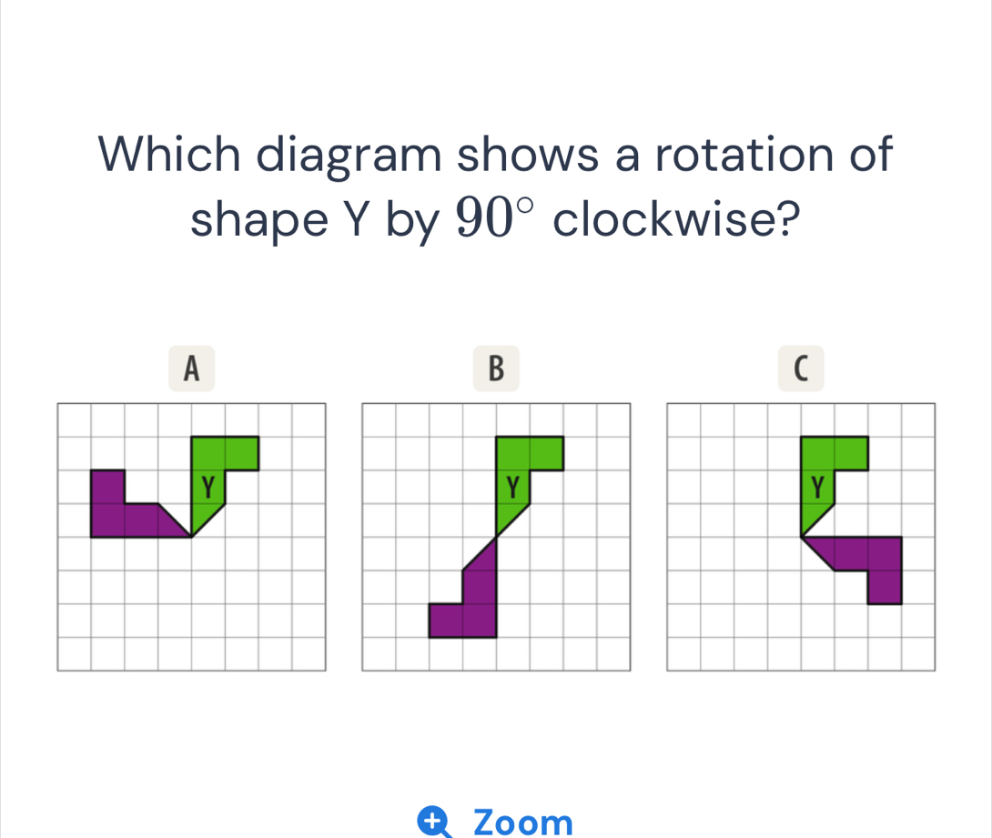Solved: Which diagram shows a rotation of shape Y by 90° clockwise? A B ...