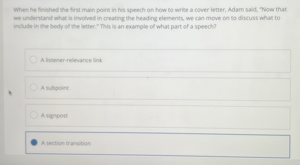 Solved: When he finished the first main point in his speech on how to ...