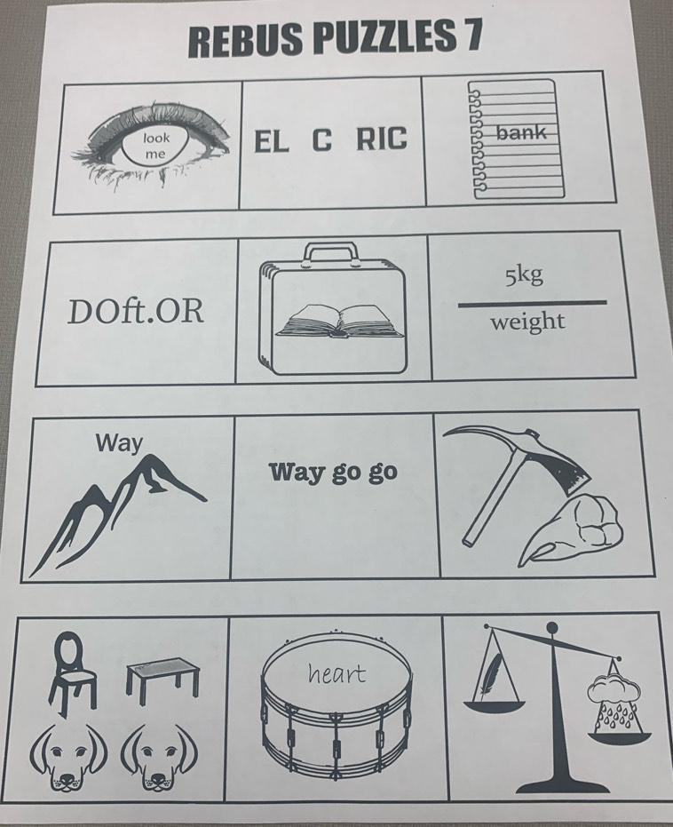 Solved: REBUS PUZZLES 7 a look EL C RIC 2 bank me DOft.OR 5kg/weight ...