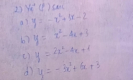 y_e^((-1) (P ) san 
a) y=-x^2)+3x-2
b7 y=x^2-4x+3
() y=2x^2-4x+1
dì y=-3x^2+6x+3