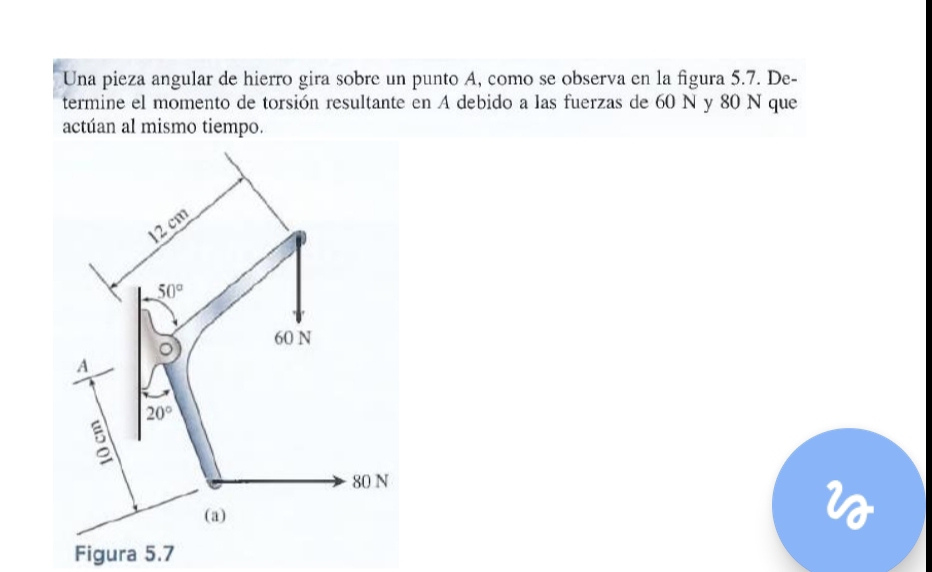 Una pieza angular de hierro gira sobre un punto A, como se observa en la figura 5.7. De-
termine el momento de torsión resultante en A debido a las fuerzas de 60 N y 80 N que
actúan al mismo tiempo.
Figura 5.7